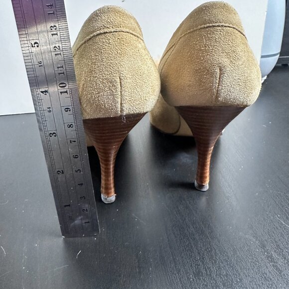 StUnNiNg Fur Lined DELMAN Suede Loafer Style Heels Tan Brown Size 7.5 - Picture 15 of 15